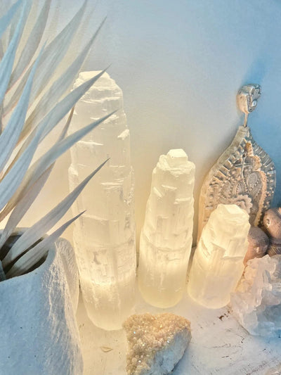 Moroccan Selenite Crystal Tower Lamp gift box