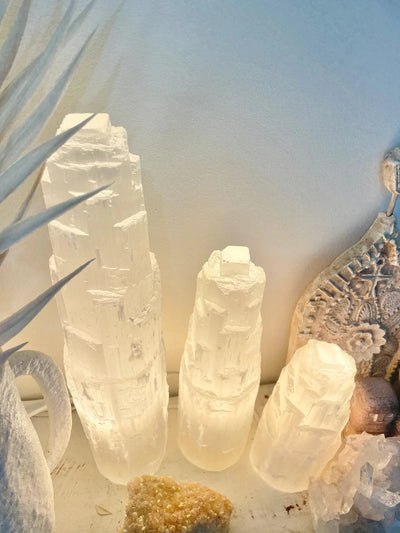 Moroccan Selenite Crystal Tower Lamp gift box