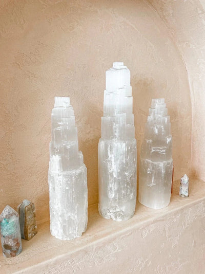 Moroccan Selenite Crystal Tower Lamp gift box