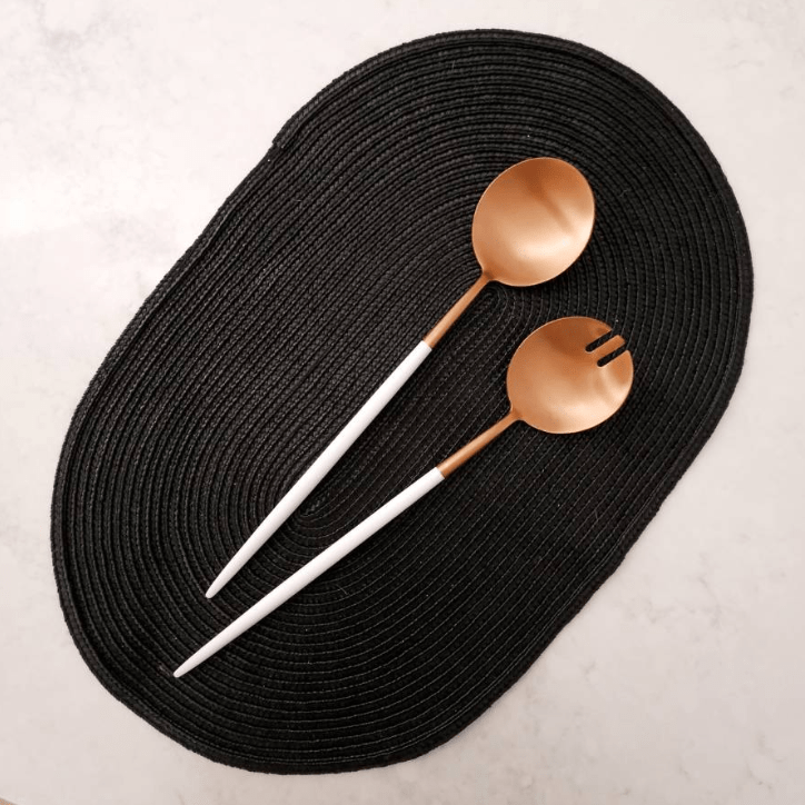 Salad Server Set - Copper and White